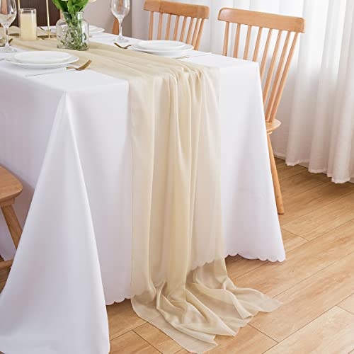 CHUQING Tischläufer Beige Chiffon Tischläufer Hochzeit Beige Creme Tischdeko 75 cm x 3m Tischband für Geburtstage,Kommunion,Ivory von CHUQING