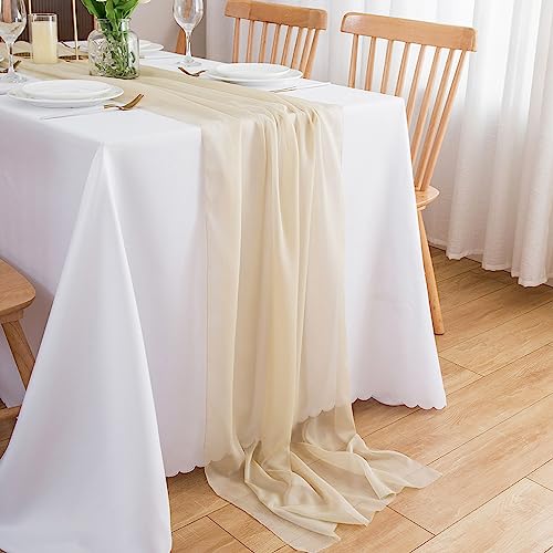 CHUQING Tischläufer Beige Chiffon Tischläufer Hochzeit Beige Creme Tischdeko Tischband für Geburtstage,Kommunion,Ivory,75 cm x 4m von CHUQING