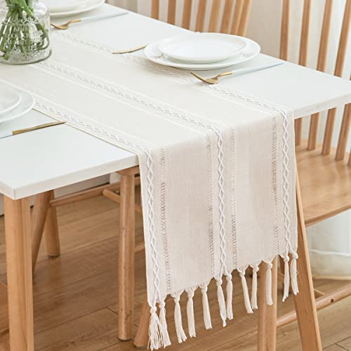 CHUQING Tischläufer Creme Boho Tischläufer Landhausstil Rustikale Makramee Table Runner,33 X 180 cm,Beige von CHUQING