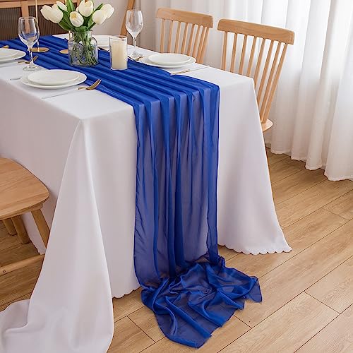CHUQING Tischläufer Blau Musselin Tischläufer Royalblau Chiffon Stoff Dunkelblau Table Runner Tischdeko Hochzeit Dekostoff,70 x 400 cm,Blau Dunkel von CHUQING