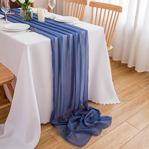 CHUQING Tischläufer Blau Seide Chiffon Tischläufer Hochzeit Blaue Table Runner Farbverlauf Blau Tischband Dunkelblau,70 cm x 4 m von CHUQING