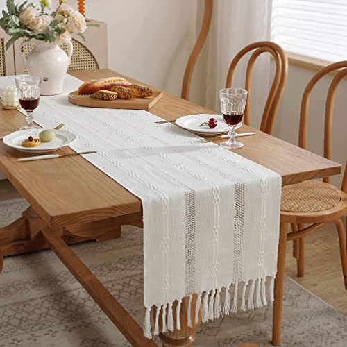 CHUQING Tischläufer Boho Style 38 X 210 cm Beige Landhausstil Table Runner,Beige Creme Makramee Tischläufer Rustikal von CHUQING