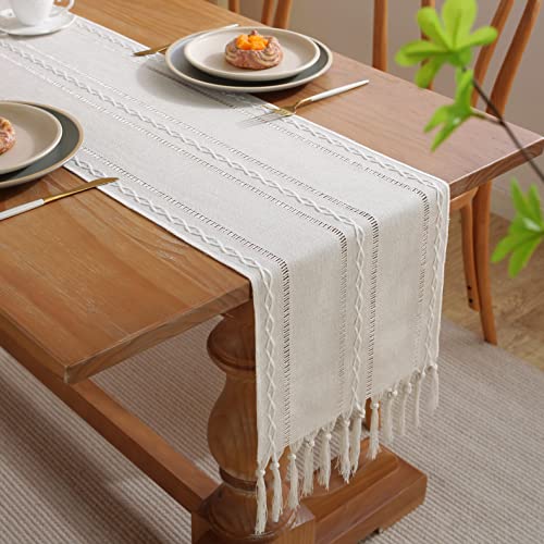 CHUQING Tischläufer Boho Table Runner Weiss Tischläufer Weiß Landhausstil,180 x 33 cm von CHUQING