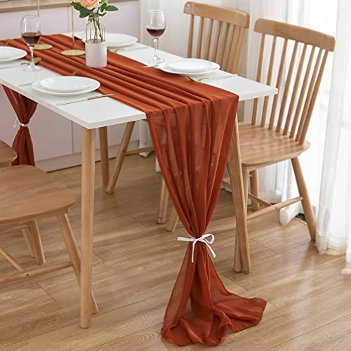 CHUQING Tischläufer Herbst,Chiffon Tisch läufer,70x300 cm Rostrot Tischdeko Herbstlich Tischband 3m Table Runner,Terrakotta von CHUQING