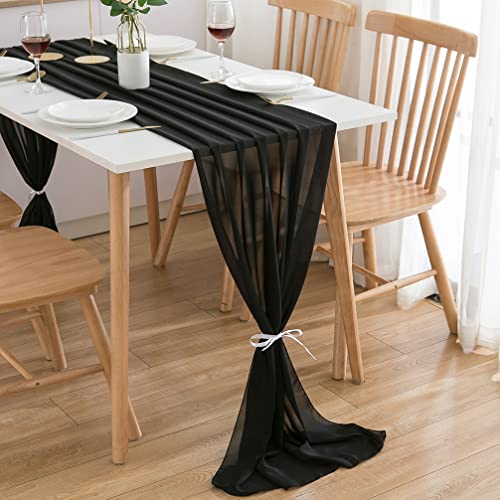 CHUQING Tischläufer Chiffon,70x300 cm,in Schwarz,abwaschbar Table Runner,Tischdeko Hochzeit von CHUQING