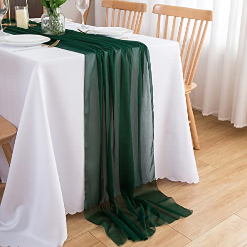 CHUQING Tischläufer Chiffon,Dunkelgrün,75x300 cm,in Grün,Table Runner,Tischdeko Hochzeit von CHUQING