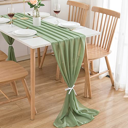 CHUQING Tischläufer Chiffon,Salbeigrün - grün, 70x300 cm, abwaschbar, für Indoor und Outdoor von CHUQING