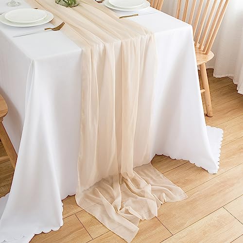 CHUQING Tischläufer Chiffon Dekostoff in Natural Beige dünner Table Runner Tischdeko Tischband für Geburtstage Hochzeiten,Champagner,75 x 400 cm von CHUQING