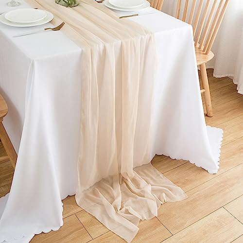 CHUQING Tischläufer Chiffon Dekostoff in Natural Beige dünner Table Runner Tischdeko Tischband für Geburtstage Hochzeiten,Champagner,70 x 400 cm von CHUQING