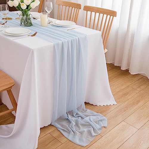 CHUQING Tischläufer Chiffon Hellblau Dekoratives Tischband, Tischdeko für Geburtstage, Hochzeiten, Esszimmer Party,75 cm x 3 m von CHUQING