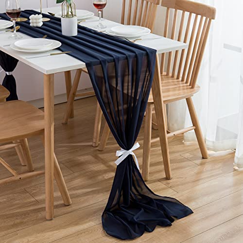 CHUQING Tischläufer Chiffon Tischdeko Hochzeit Blau 3m Marineblau Table Runner für Hochzeiten, Kommunionen, Taufen von CHUQING