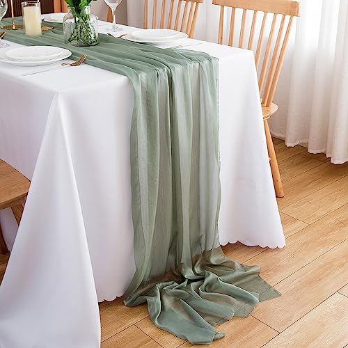 CHUQING Tischläufer Chiffon grün,Tisch läufer Hochzeit Tischdeko für Picknick Party Küche,Mintgrün,70 cm x 4 m,Salbeigrün von CHUQING