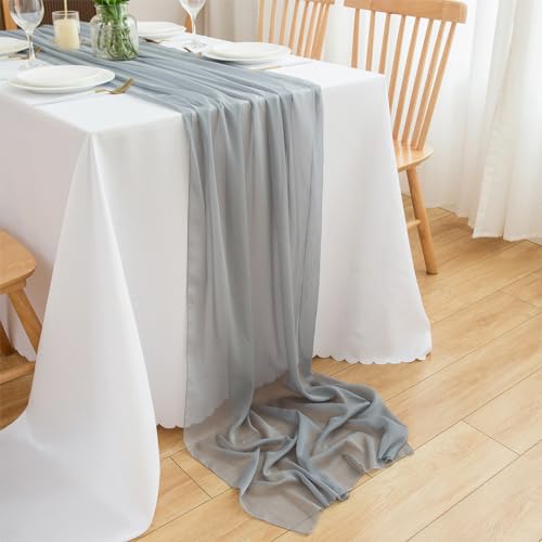 CHUQING Tischläufer Grau Musselin Grauer Chiffon Stoff Tischläufer Hochzeit Silber Table Runner Tischdeko Dekostoff,Graue,70 x 400 cm von CHUQING
