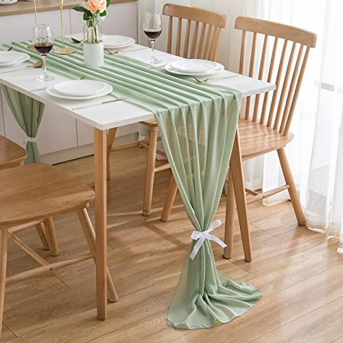 CHUQING Tischläufer Grün Chiffon Hochzeit Tischdeko Tischband für Geburtstage,Indoor und Outdoor,70x300 cm,abwaschbar von CHUQING