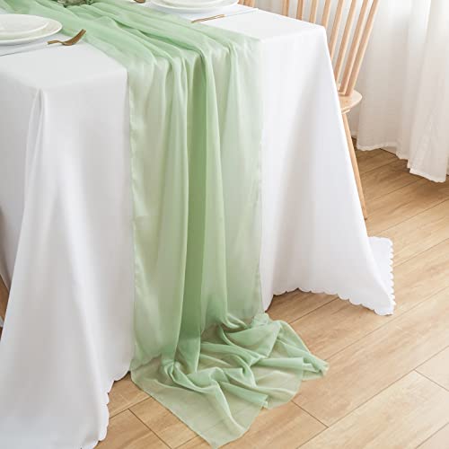 CHUQING Tischläufer Grün Chiffon Table Runner Hochzeit Tischdeko Läufer Tisch Stoff Tüll Hellgrün,75 cm x 3 m von CHUQING