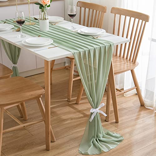 CHUQING Tischläufer Grün Chiffon Tisch Läufer Hochzeit Tischdeko Tischband Table Runner Stoff für Geburtstage,70x420 cm von CHUQING