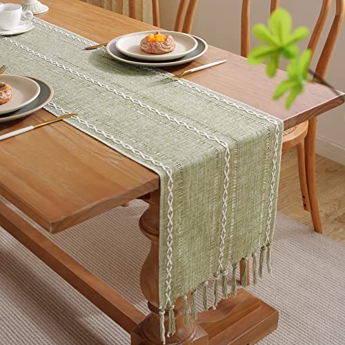 CHUQING Tischläufer Boho Grün Table Runner Salbeigrün Tischläufer Landhausstil,33 x 180 cm von CHUQING