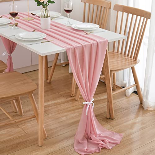 CHUQING Tischläufer Rosa 3m Chiffon Pink Hochzeit Dekoratives Tischband aus Stoff Altrosa Tischdeko für Geburtstage & Hochzeiten von CHUQING