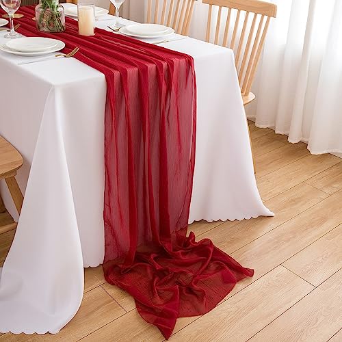 CHUQING Tischläufer Rot Chiffon Tischläufer Hochzeit Tischdecke Weihnachten Tischdeko 3m Weinrot Bordeaux Tischband von CHUQING