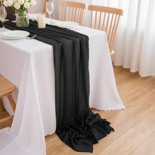 CHUQING Tischläufer Schwarz Chiffon Läufer Tischdecke Schwarzer Chiffontuch Tisch Schwarze Querbehang Dekostoff 4m x 70 cm von CHUQING