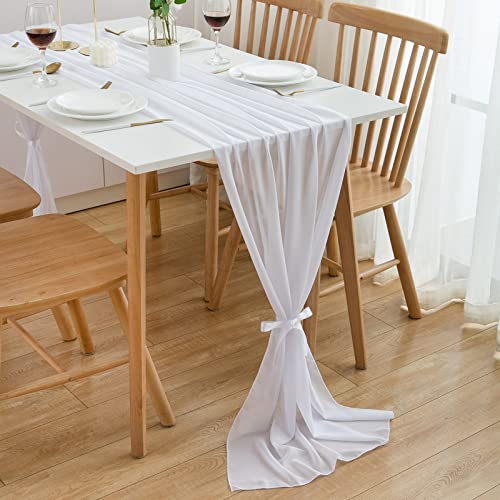 CHUQING Tischläufer Weiß Chiffon Tischläufer Hochzeit Kommunion 420 cm x 70 cm Weiss Table Runner von CHUQING