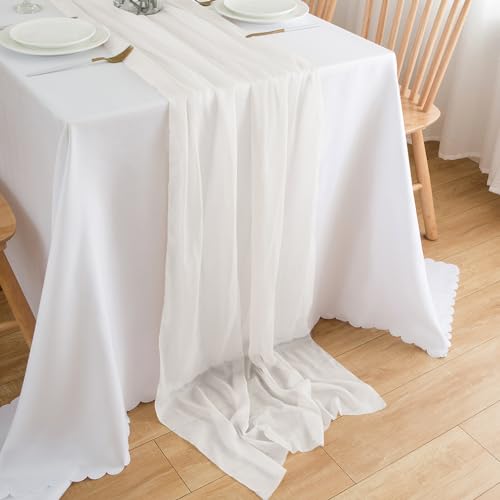 CHUQING Tischläufer Weiß Chiffon Weiss Tischband 75 cm x 4 m Tischdeko Hochzeit Table Runner Hochzeitsdeko Weißer Dekostoff von CHUQING