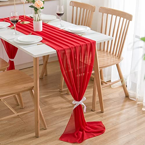 CHUQING Tischläufer für Hochzeiten, Kommunionen, Geburtstage,Hochzeit 3m Tischband Maße: 70 x 300 cm (Rot, Chiffon) von CHUQING