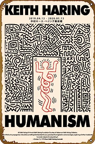 Humanismus Keith Haring Poster Blechschild Wandkunst Schild Vintage Wanddekoration Metallschilder 20,3 x 30,5 cm von CHUUIIGO