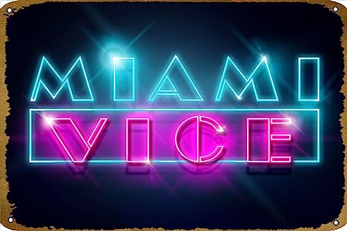 CHUUIIGO Miami Vice Neon Poster Retro Blechschild Wandkunst Dekor Metallschild Dekoration Schild 20,3 x 30,5 cm von CHUUIIGO