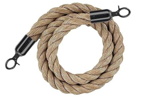 CHUXIBA Absperrseil 1-5m Absperrkordel goldenen (Ø32 mm) karabinerhaken Hanfseil personenleitsystem absperrband crowd control rope/Black/1.7m von CHUXIBA