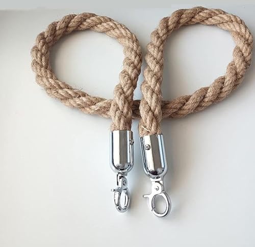 CHUXIBA Absperrseil 1-5m Absperrkordel goldenen (Ø32 mm) karabinerhaken Hanfseil personenleitsystem absperrband crowd control rope/Silvery/0.8M von CHUXIBA