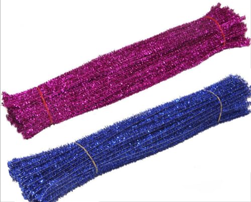 CHUYIX200 Stück Pfeifenreiniger Glitzer Chenilledraht Flauschig Biegeplüsch Basteldraht Metall-Linie Biegeplüsch für Party Christbaumschmuck KinderhandwerkRosarot+Dunkelblau von CHUYIX