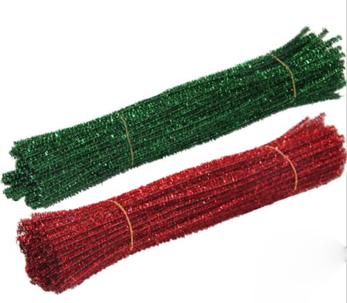 CHUYIX200 Stück Pfeifenreiniger Glitzer Chenilledraht Flauschig Biegeplüsch Basteldraht Metall-Linie Biegeplüsch für Party Geschenkverpackung Weihnachtsbaumschmuck KinderhandwerkRot+Grün von CHUYIX