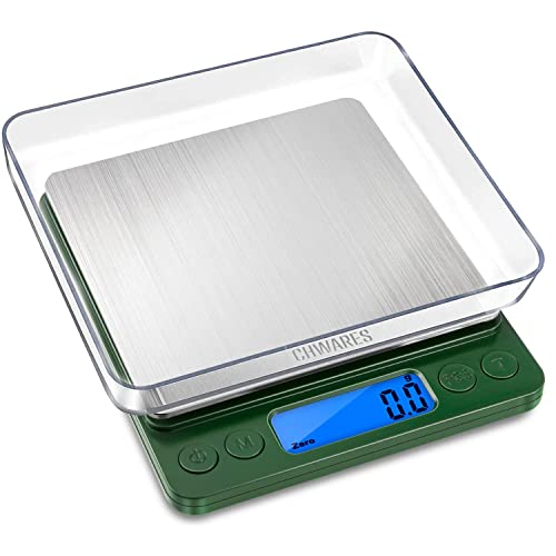 CHWARES Digitale Küchenwaage, USB-Aufladung, 3 kg/0,1 g Mini-Lebensmittelwaage, elektrische, wasserdicht, digital, wiederaufladbar, LCD-Display, Edelstahl, für Zutaten Schmuck und Kaffee, Grün von CHWARES