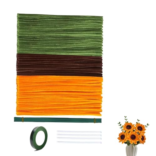 Pfeifenputzer zum Basteln, Pfeifenreiniger zum basteln Blumen mit Floristenkrepp,30cm Lang Pfeifenreiniger Grün, Gelb, Braun, Pipe Cleaner Bastelset für DIY Dekorieren Flexibel Verdickt Chenilledraht Pfeifenputzer zum Basteln, Pfeifenreiniger zum basteln Blumen mit Floristenkrepp,30cm Lang Pfeifenreiniger Grün, Gelb, Braun, Pipe Cleaner Bastelset für DIY Dekorieren Flexibel Verdickt Chenilledraht von CHXAOM