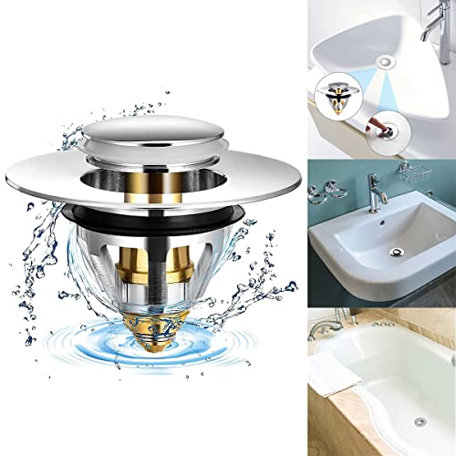 Pop Up Ablaufgarnitur, Stöpsel Waschbecken Universal Abflussstopfen, Edelstahl-Rückprall Kern Push-Typ Ablaufgarnitur Waschbecken, Waschbeckenstöpsel Abfluss Badewanne Stöpsel mit Anti Clogging Sieb von CHYEEH