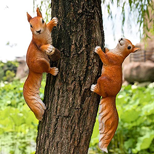 CHYOOO Gartenfigur Figuren Dekoration Eichhörnchen Gartendeko Aus Kunstharz Für Außen Garten Wasserdicht Harz, Tier Figur Für Feengarten Balkon Terasse Geschenk,Set(B) von CHYOOO