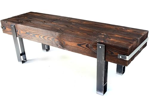 CHYRKA® Bank Sitzbank Massiv-Holz Brody Loft Vintage Bar Industrie Design Handmade Holz Metall (28 cm x 120 cm h=45 cm) von CHYRKA