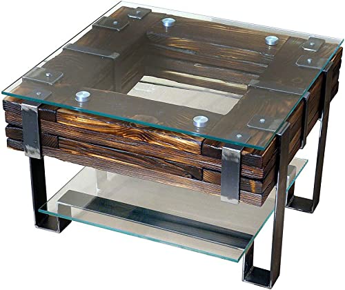 CHYRKA® Wohnzimmertisch Couchtisch Massivholz Metall Glastisch Holz Glas Loft Handmade (Lemberg-Natur, 60x60 H=50) von CHYRKA