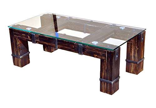 CHYRKA® Wohnzimmertisch Couchtisch Massivholz Metall Glastisch Holz Glas LEMBERG DROHOBYCZ Loft Handmade (Drohobycz-Natur, 90x60 cm H=50 cm) von CHYRKA