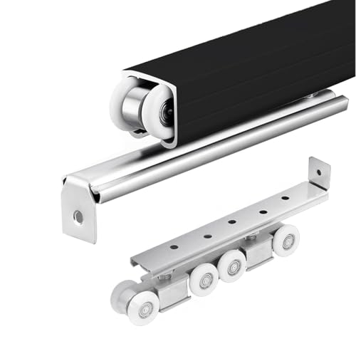 CHZDPP Schiebetürschiene Versteckter Schrank Schiebetür Track Kit, Top hängte Scheune Tür Hardware Kit für Haus und Büros, Taschentür weich schließen mit Schiebebahn Set(Black,4ft/122cm) von CHZDPP