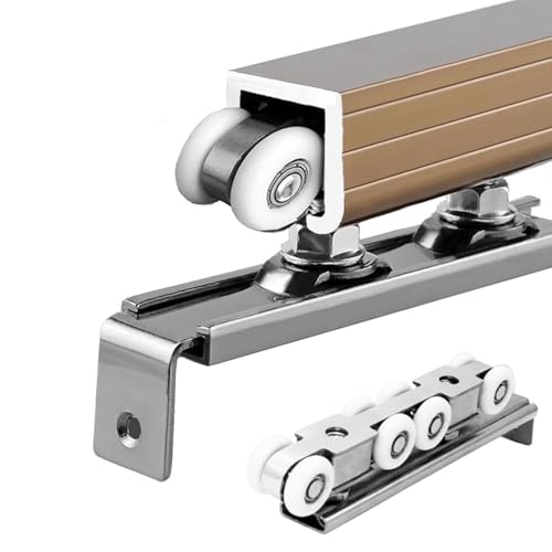 CHZDPP Schiebetürschiene Versteckter Schrank Schiebetür Track Kit, Top hängte Scheune Tür Hardware Kit für Haus und Büros, Taschentür weich schließen mit Schiebebahn Set(Gold,4ft/122cm) von CHZDPP