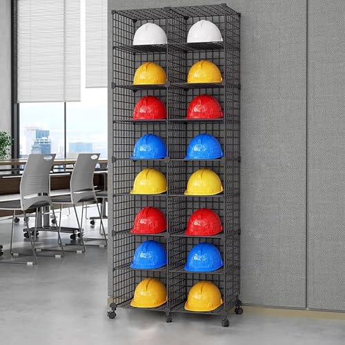 CHZDPP Schutzhelme Rack Bewegliches große Kapazität Helm Display Regal mit Rädern, Stapelbarer Hutständer für Massenlagerung, für Büro/Werkstatt/Anlage/Feuerwehr(Black,16 Grids) von CHZDPP