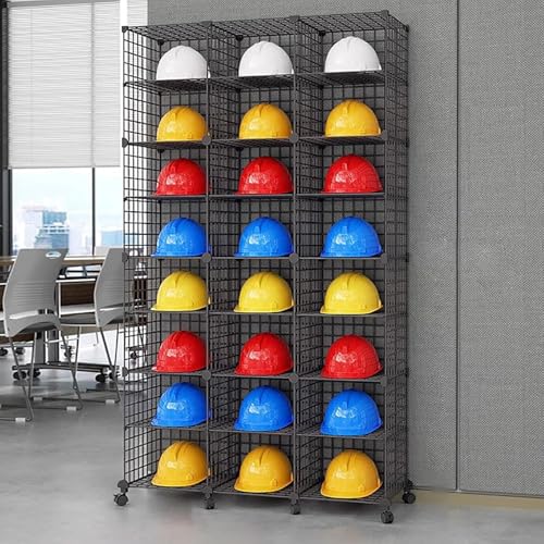 CHZDPP Schutzhelme Rack Bewegliches große Kapazität Helm Display Regal mit Rädern, Stapelbarer Hutständer für Massenlagerung, für Büro/Werkstatt/Anlage/Feuerwehr(Black,24 Grids(A)) von CHZDPP