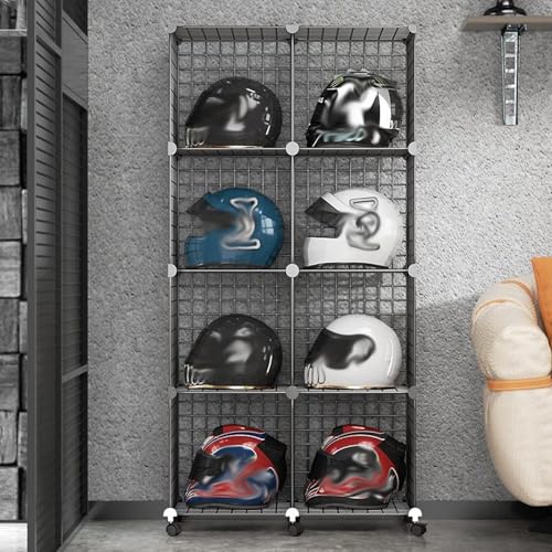 CHZDPP Schutzhelme Rack Bewegliches große Kapazität Helm Display Regal mit Rädern, Stapelbarer Hutständer für Massenlagerung, für Büro/Werkstatt/Anlage/Feuerwehr(Black,8 Grids(A)) von CHZDPP