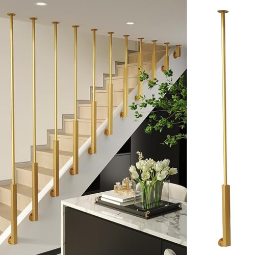 CHZDPP treppengeländer Anpassbare Treppenbaluster Eisen Schwarz für Innen, Moderne Deck Baluster für Häuser Dekorativ, Gold/Weiß Geländersäule für Dachboden/Korridor(Gold,2.1m/82.7in/7ft) von CHZDPP