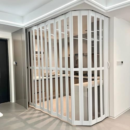 Teleskop-Falttüren Anpassbare PVC-Akkordeontür mit Rahmen und Schiene, faltbarer Raumteiler für Türen/Balkone/Waschküchen, versenkbare Türen für große und kleine Räume(77x90in(196x229cm)) von CHZDPP