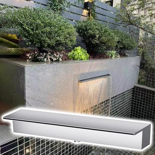 Überlauf Rinne Anpassbare Größe Schwarz/Silber Wasserfall Spillway, Langlebige Edelstahlklinge Cascade Pond Spillway für den Außenbereich, Mit Zubehör(Silver,38inch(97cm)) von CHZDPP
