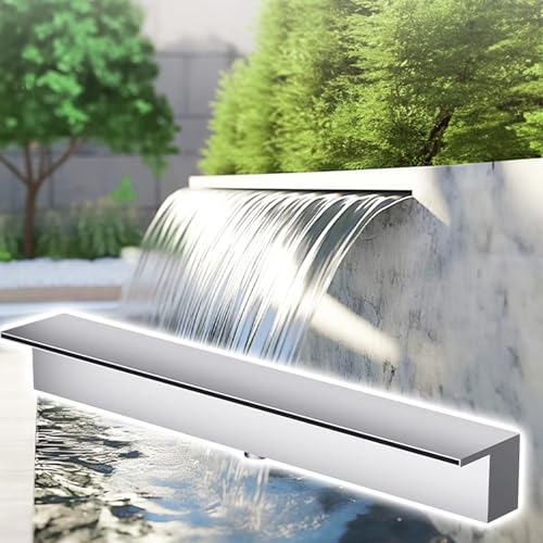 Überlauf Rinne Edelstahl-Teichwasserfall-Set, anpassbarer Kleiner und großer Wasserfallauslauf, rostbeständiger Poolbrunnen für Garten-/Hinterhof-Wasserspiele(Silver,175cm/68.9in) von CHZDPP