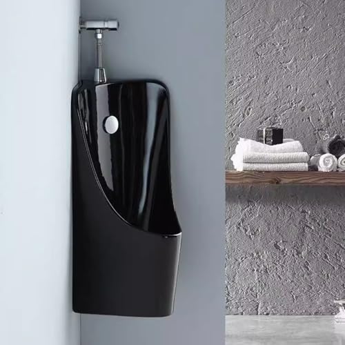 Urinale für Männer Keramik-Spültoilette für Ecken, wandmontierte Garagenurinale mit langem Rohr, Haushalts-/Gewerbebereich-Urinal für Schulen/Einkaufszentren(Black) von CHZDPP